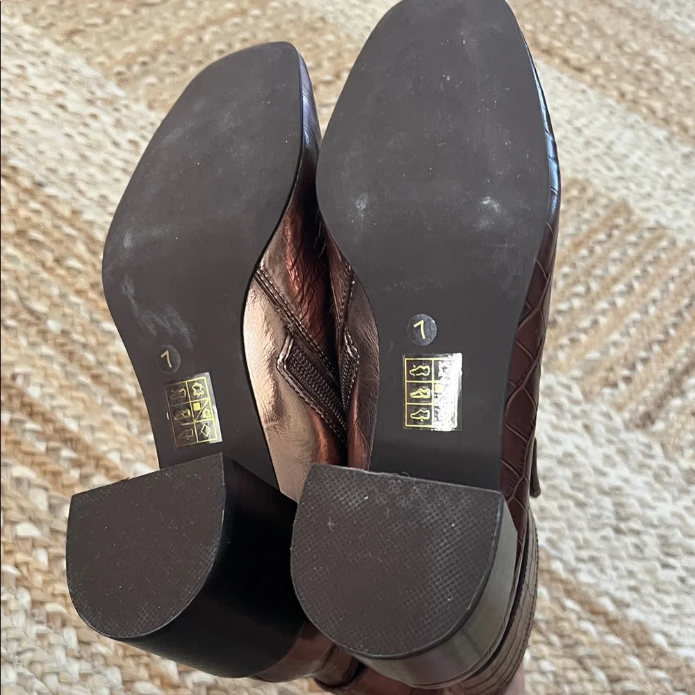 Jeffrey Campbell Croc-Embossed Brown and Metallic Bronze Ankle Boots - Picture 5 of 6